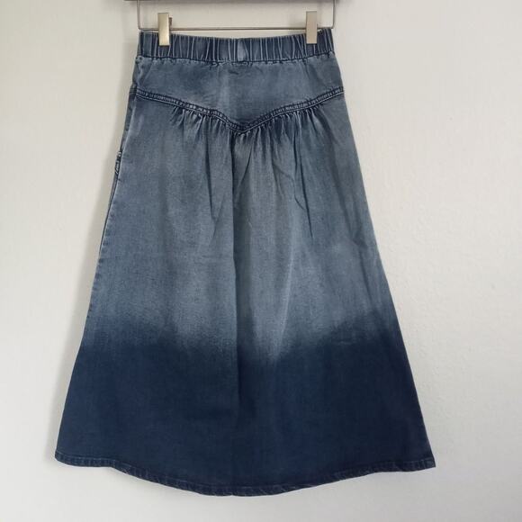 STYLE 7 Preppy Blue Denim Skirt Dog NWT Knee ALine Elastic Pockets Size 25 S XS - Picture 3 of 11
